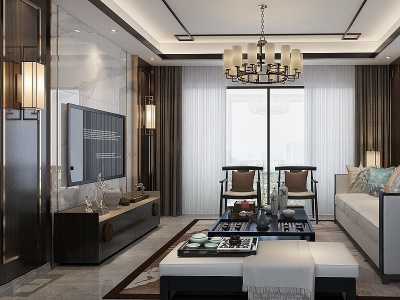 新中式客厅壁灯山水背景模型3d模型