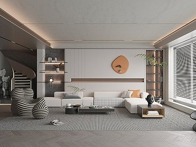 现代极简别墅客厅模型3d模型