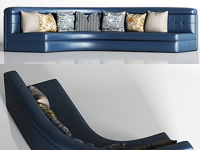简欧弧形皮革多人沙发枕头模型3d模型