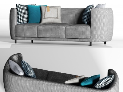 3d休闲布艺多人沙发枕头组合模型