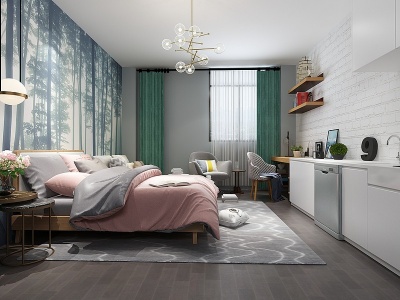 3d现代单身公寓房间模型