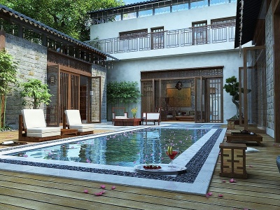 中式庭院景观花园模型