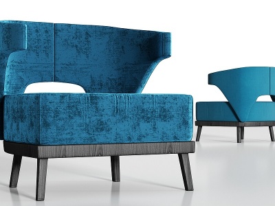 现代休闲蓝色绒布单人沙发模型
