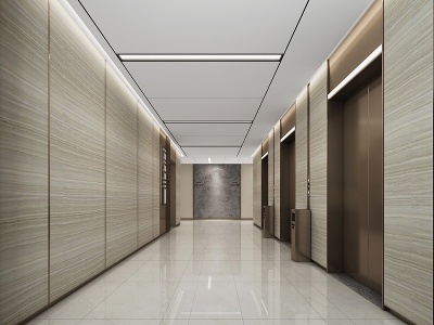 3d现代商场电梯厅过道卫生间模型
