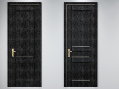 中式木门卧室木门中式门锁模型