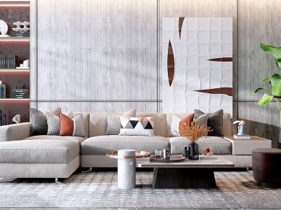 现代转角布纹沙发茶几组合模型3d模型