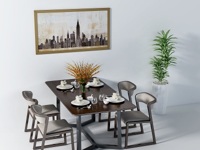 现代餐桌绿植挂画组合模型3d模型