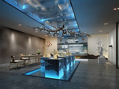 新中式茶室展厅模型3d模型