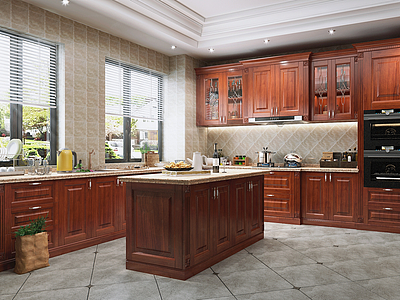美式厨房实木橱柜厨房模型3d模型