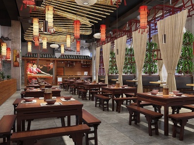 3d中式复古餐厅模型