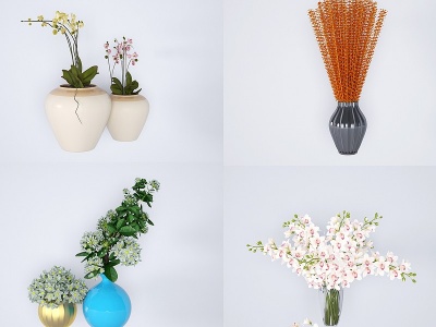 现代桌花花瓶盆栽绿植模型