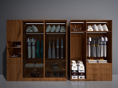 新中式实木衣柜模型
