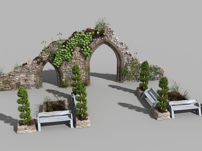 3d现代景墙景观建筑模型
