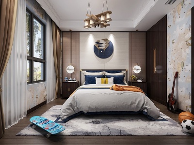 新中式卧室儿童房男孩房模型3d模型