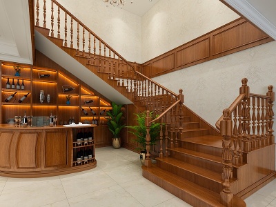 3d美式楼梯楼梯扶手吧台模型