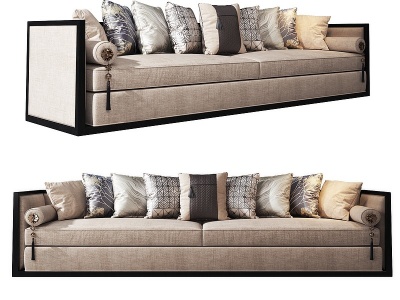 新中式沙发抱枕组合沙发模型3d模型