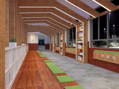3d现代木质时光走廊模型