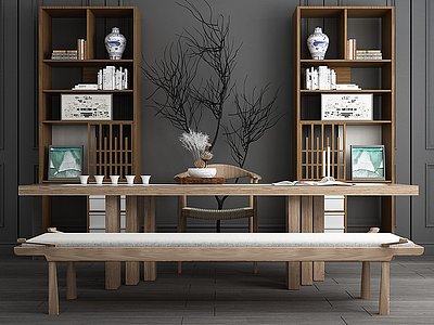 3d新中式实木茶室模型
