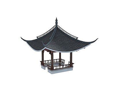 中式古建四角亭模型