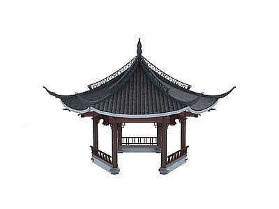 中式古建六角凉亭模型3d模型