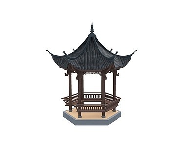 中式古建六角凉亭模型
