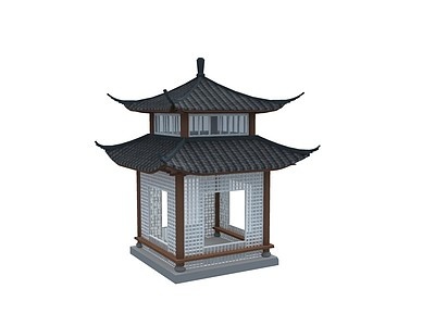 3d中式古建四角亭模型