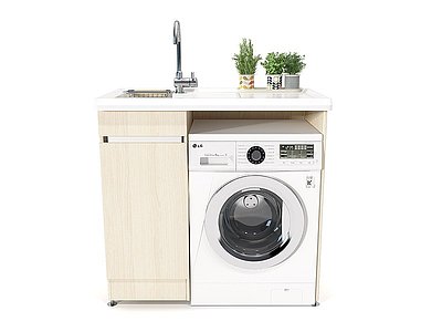 3d现代阳台洗衣机洗手台组合模型