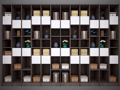 3d新中式书柜酒柜组合模型