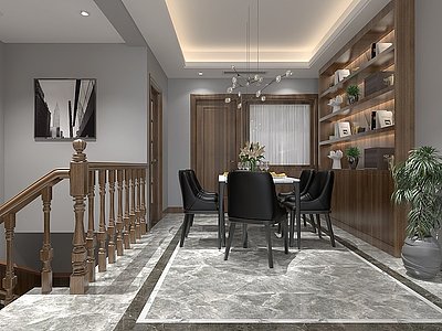 3d现代别墅loft客餐厅模型