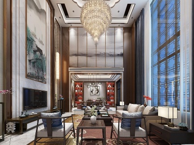 新中式别墅客厅茶室模型3d模型