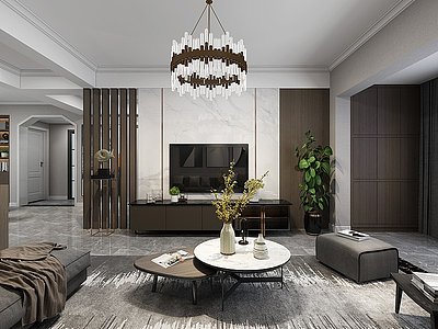 3d现代客厅黑白灰布艺沙发模型
