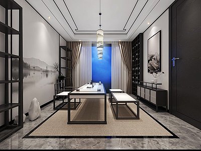 新中式现代简约接待茶室3d模型