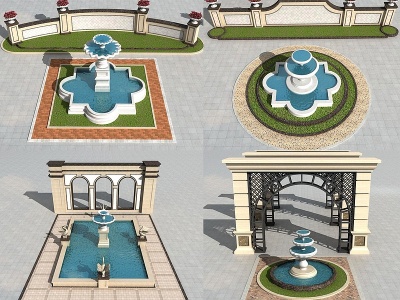 欧式喷泉模型3d模型