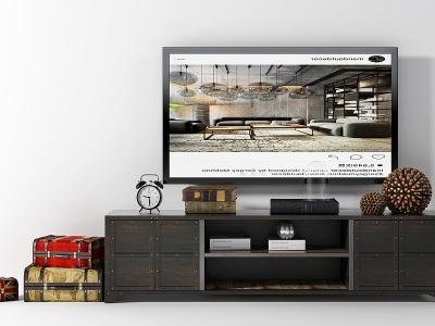 3d工业风复古电视柜摆件组合模型