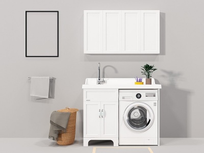3d现代洗衣机洗手台装饰组合模型