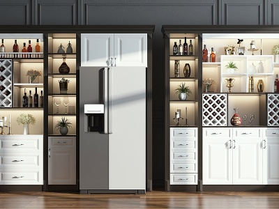 简欧酒柜冰箱组合模型3d模型