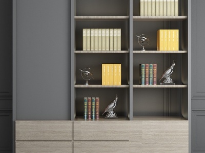 现代实木书柜装饰柜模型3d模型