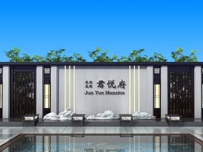3d新中式背景墙模型