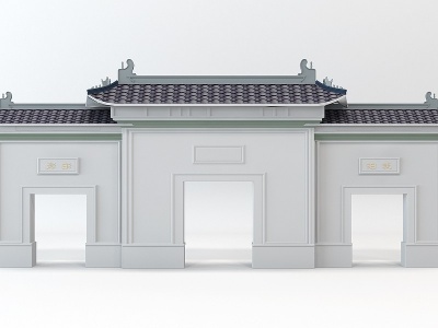 中式古建院墙模型