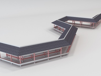 3d中式古建凉亭长廊模型
