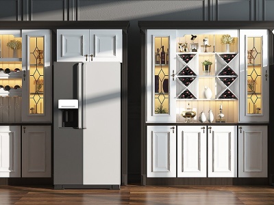 3d简欧酒柜冰箱组合模型