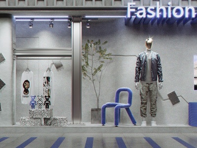 3d现代服装店橱窗模型