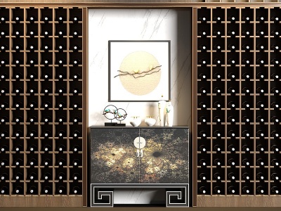 3d新中式实木酒柜端景柜模型