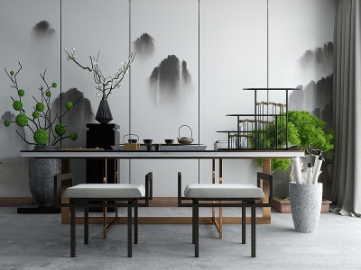 3d中式家庭休闲茶室品茶区模型