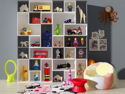 3d现代儿童玩具置物架模型
