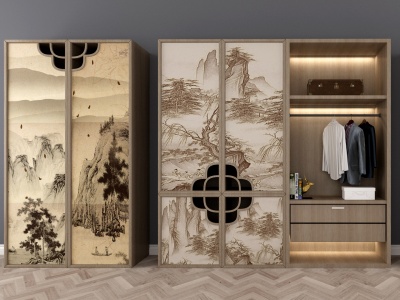 3d新中式实木衣柜模型