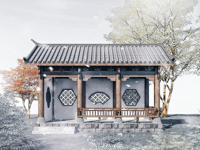 中式长廊古建筑休闲长廊模型3d模型