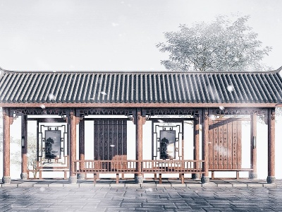 中式长廊古建筑模型3d模型