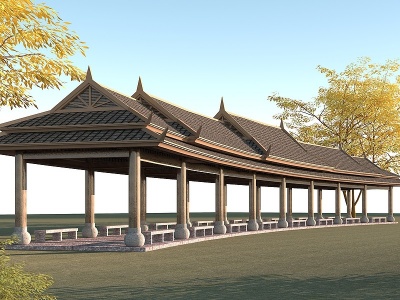 3d东南亚风格长廊模型