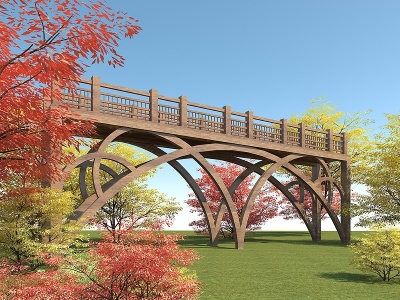 防腐木桥景观木桥园林小桥模型3d模型